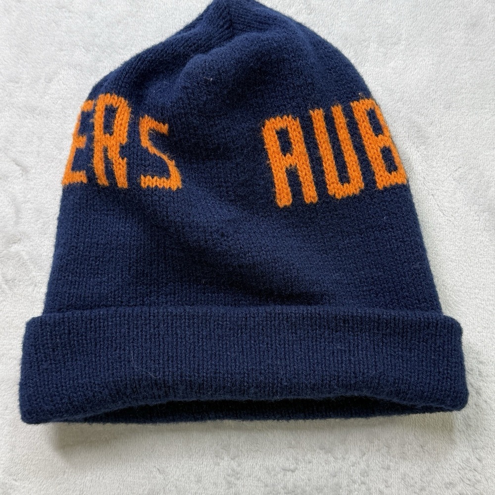 Vintage 80s Auburn Tigers Reversible Knit Beanie Hat Blue Orange College - Picture 3 of 6